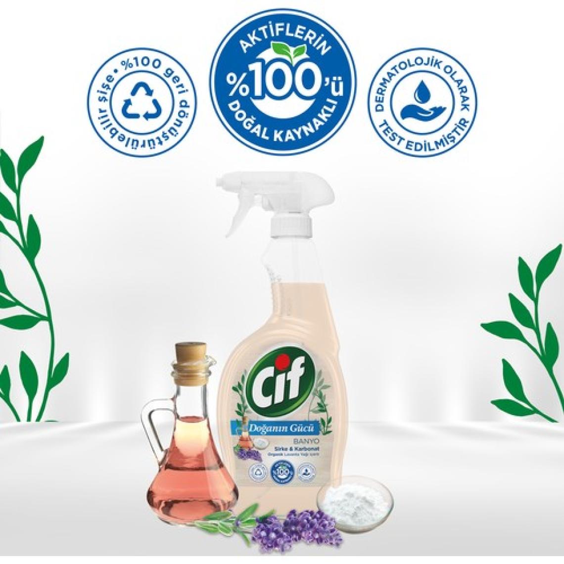 Cif Doğanın Gücü Sprey Temizleyici Banyo İçin Sirke Karbonat Organik Lavanta Yağı İçerir 750 ml
