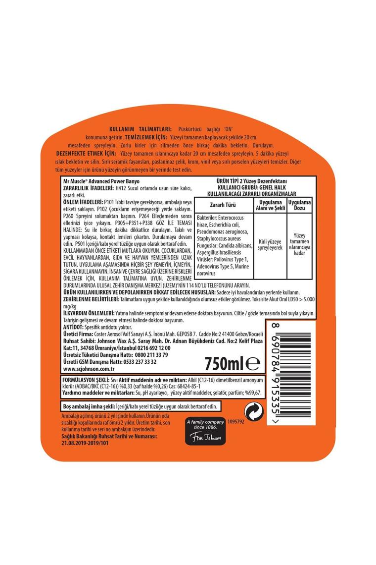 Mr. Muscle Advanced Power 750 ml Banyo Temizleyici