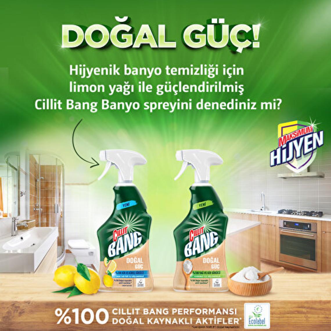Cillit Bang Doğal Güç Mutfak Temizleyici Yağ ve Kir Sökücü Karbonatlı Sprey 750 ml