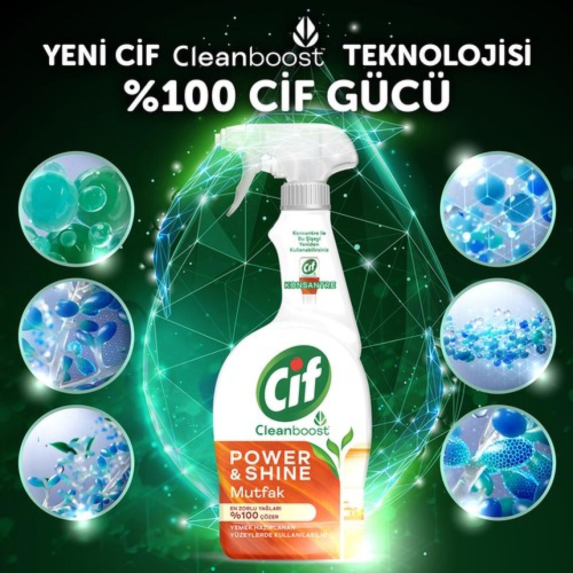 Cif Power Shine Cleanboost Sprey Temizleyici Mutfak İçin Temizleyici ve Yağ Çözücü 750 ML