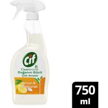 Cif Doğanın Gücü Çok Amaçlı Yüzey Temizleyici Sprey Yağ ve Kir Leke Çıkarıcı Cleanboost Teknolojisi Limon & Karbonat 750 ML