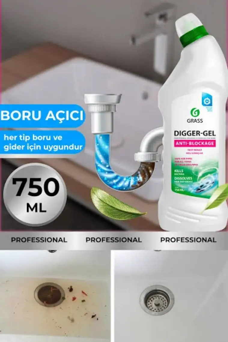 Grass Dıgger-Gel Lavabo Açıcı - Kanalizasyon Boruları Için Alkali Temizleyici Jel (750 Ml)