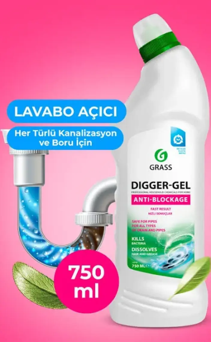 Grass Dıgger-Gel Lavabo Açıcı - Kanalizasyon Boruları Için Alkali Temizleyici Jel (750 Ml)