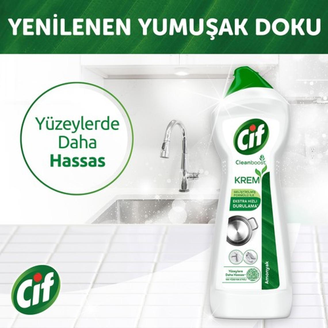Cif Krem Yüzey Temizleyici Amonyaklı Yağ ve Kireç Sökücü Leke Çıkarıcı 750 ML