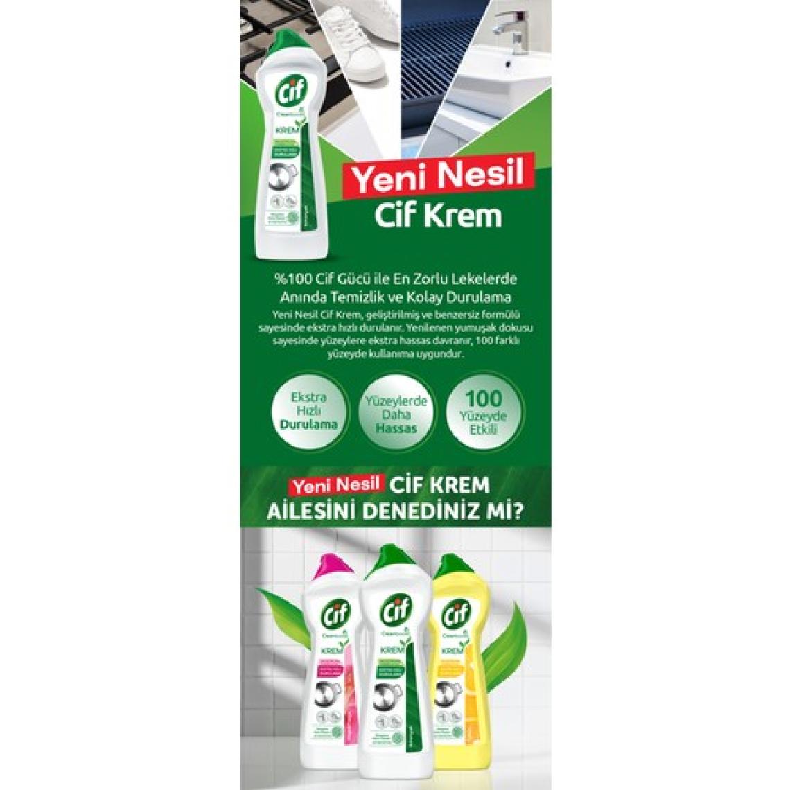 Cif Krem Yüzey Temizleyici Amonyaklı Yağ ve Kireç Sökücü Leke Çıkarıcı 750 ML
