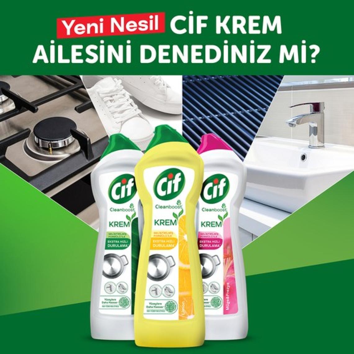 Cif Krem Yüzey Temizleyici Amonyaklı Yağ ve Kireç Sökücü Leke Çıkarıcı 750 ML