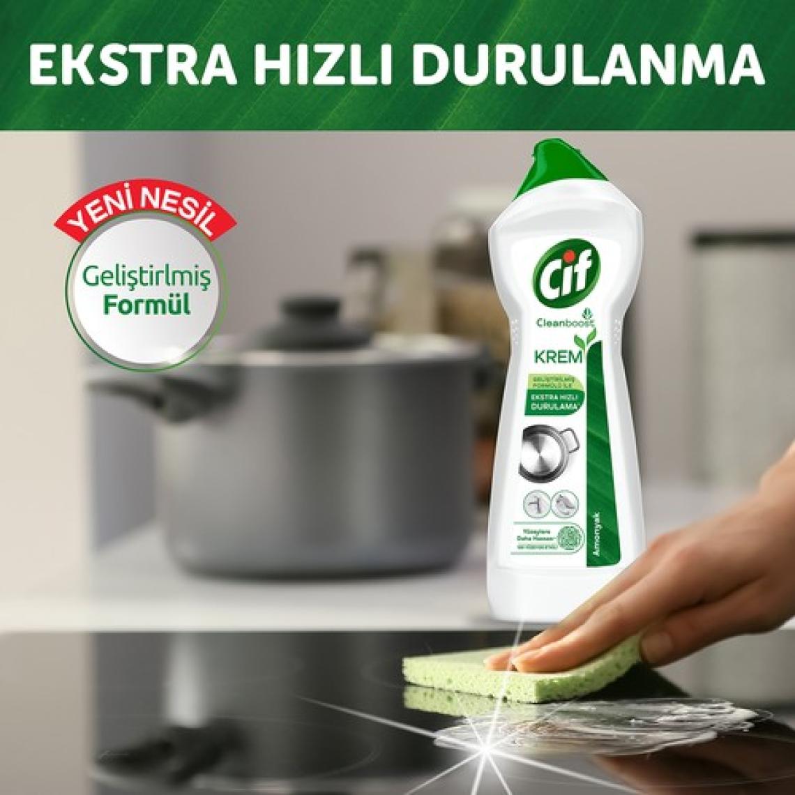 Cif Krem Yüzey Temizleyici Amonyaklı Yağ ve Kireç Sökücü Leke Çıkarıcı 750 ML