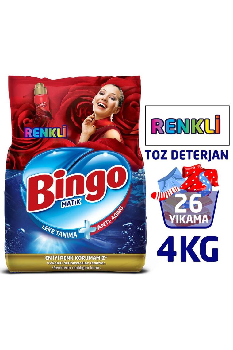Bingo Matik Renkli Lovely Parfümlü 4 kg Renkliler için Toz Çamaşır Deterjanı