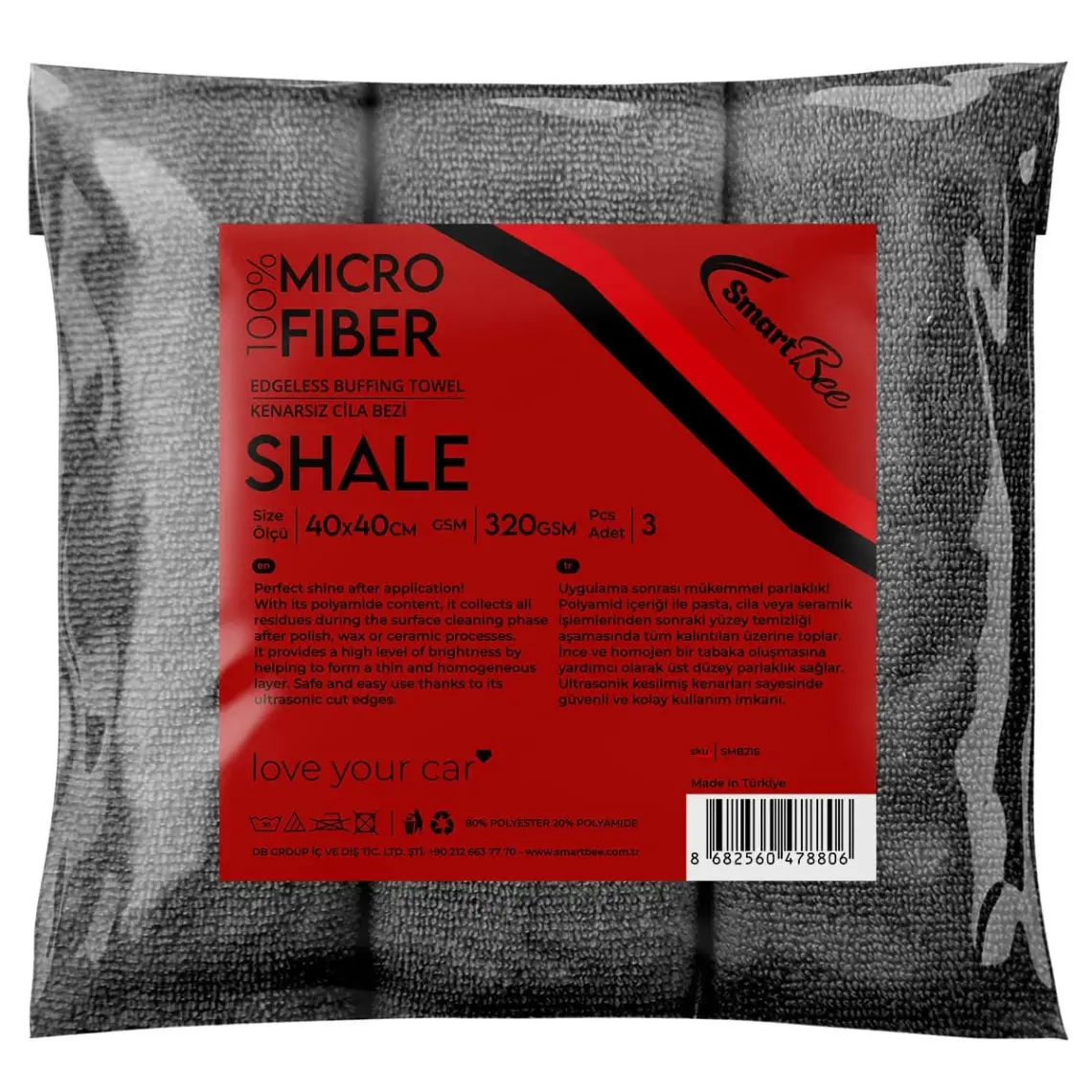 Smartbee Shale 3'lü Mikrofiber Lazer Kesim Parlatma Bezi 40X40 300GSM - Antrasit