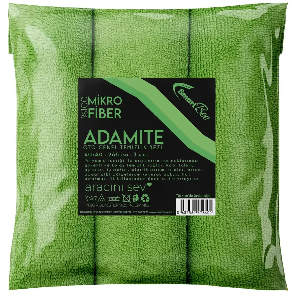 Smartbee Adamite 3’lü Mikrofiber Oto Temizlik Bezi 40×40 265GSM – Yeşil