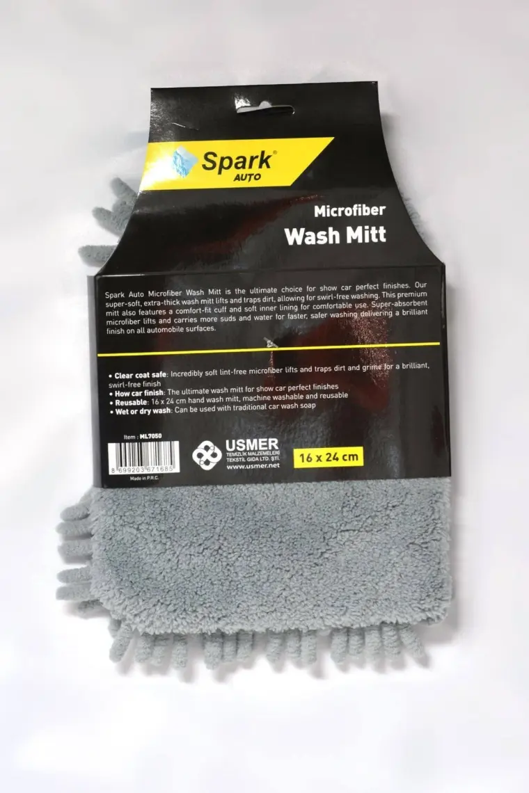 Spark (1 Adet) 7050 Mikrofiber Şönil Oto Temizlik ve Kurulama Eldiveni 16X24 Cm. Gri
