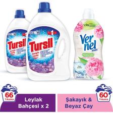 Tursil Leylak Bahçesi 33 Yıkama Jel Deterjan x 2 adet + Vernel Max Naturals Şakayık & Beyaz Çay 1440 ml (60 yıkama)