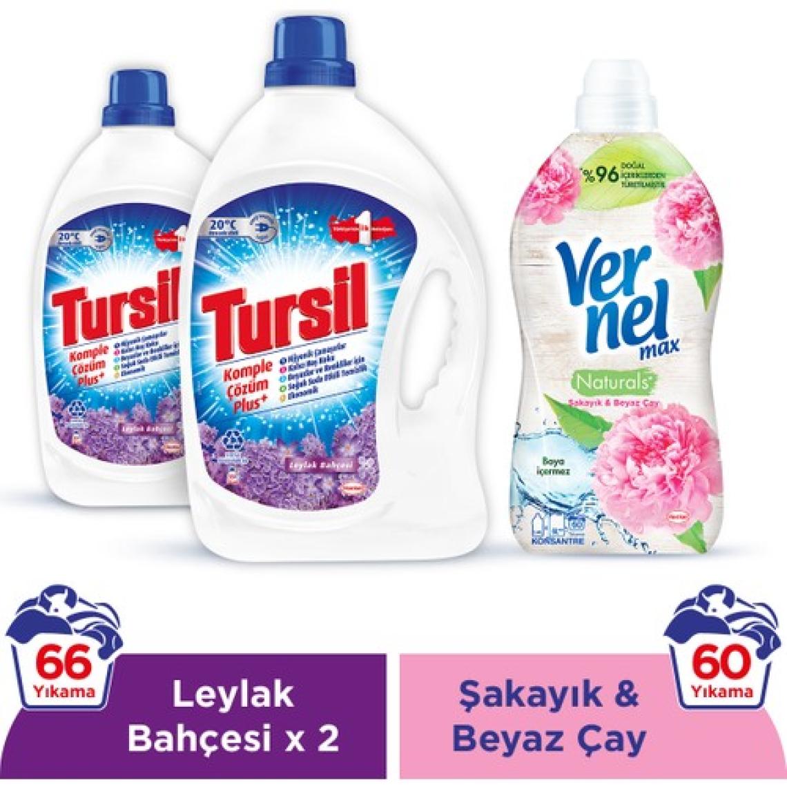 Tursil Leylak Bahçesi 33 Yıkama Jel Deterjan x 2 adet + Vernel Max Naturals Şakayık & Beyaz Çay 1440 ml (60 yıkama)