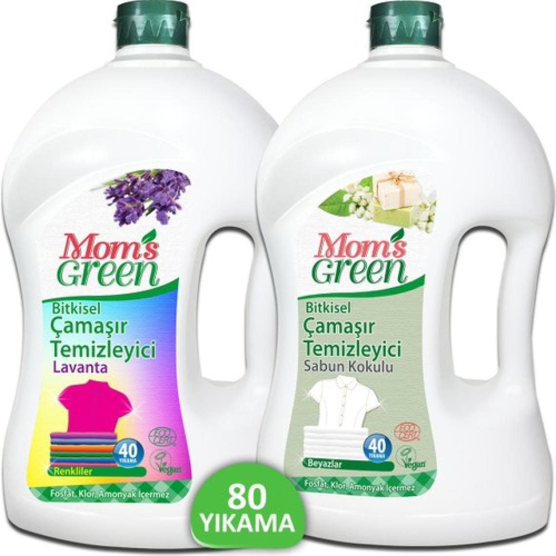 2'li Set Mom's Green  Bitkisel Çamaşır Temizleyici RENKLİLER 40 Yıkama + BEYAZLAR İÇİN 40 Yıkama