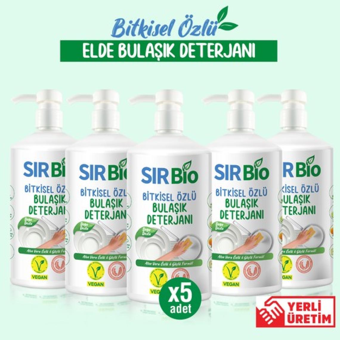 Sır Bio Bitkisel Özlü Elde Bulaşık Deterjanı 5 Adet 1000 ml Pompalı Şişe