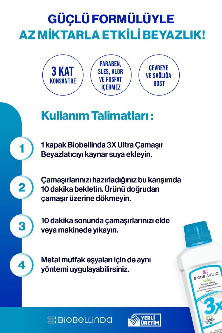 BioBellinda  Ultra Konsantre Çamaşır Beyazlatıcı 750 gr 3 Adet