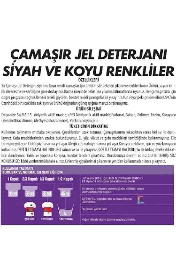 Sır Çamaşır Jel Deterjanı Siyah ve Koyu Renkliler 3 L