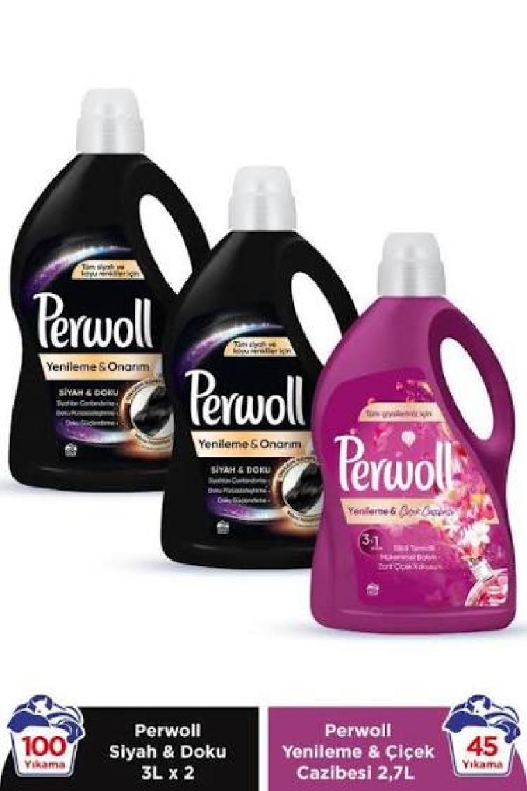 Perwoll Yenileme Siyah 2x2.97L & Perwoll Yenileme Çiçek Cazibesi Renkliler 2.75L (3'lü Set)