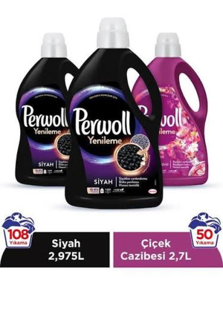 Perwoll Yenileme Siyah 2x2.97L & Perwoll Yenileme Çiçek Cazibesi Renkliler 2.75L (3'lü Set)