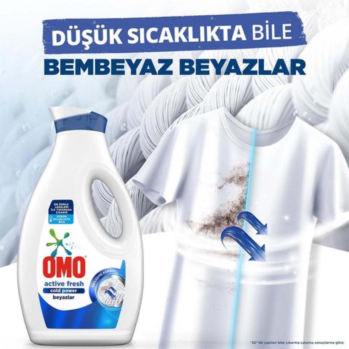Omo Sıvı Çamaşır Deterjanı Active Fresh Beyazlar İçin Leke Çıkarıcı 1690 ml x3