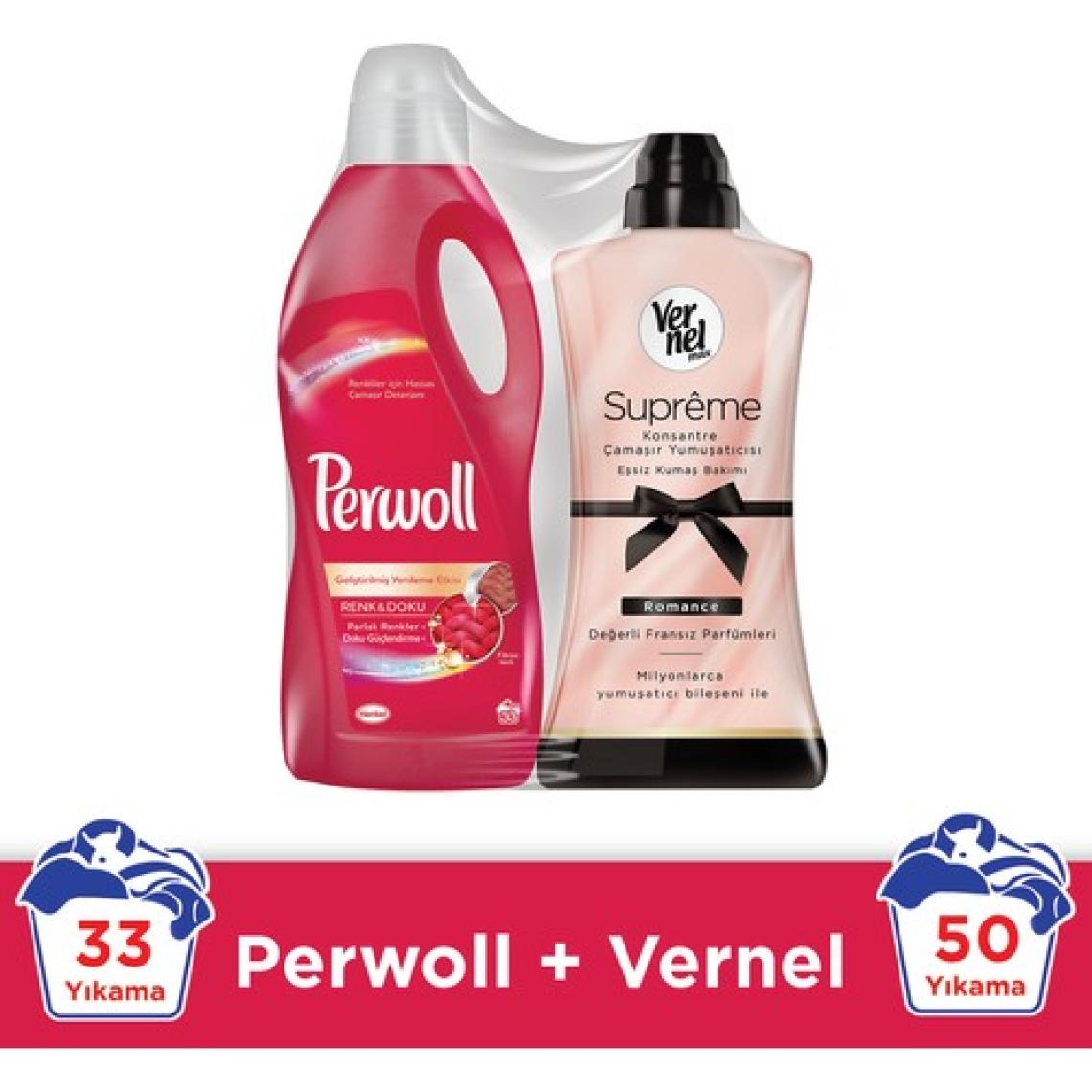 Perwoll Color 2 lt Sıvı Çamaşır Deterjanı + Vernel Romance 1200 ml Yumuşatıcı