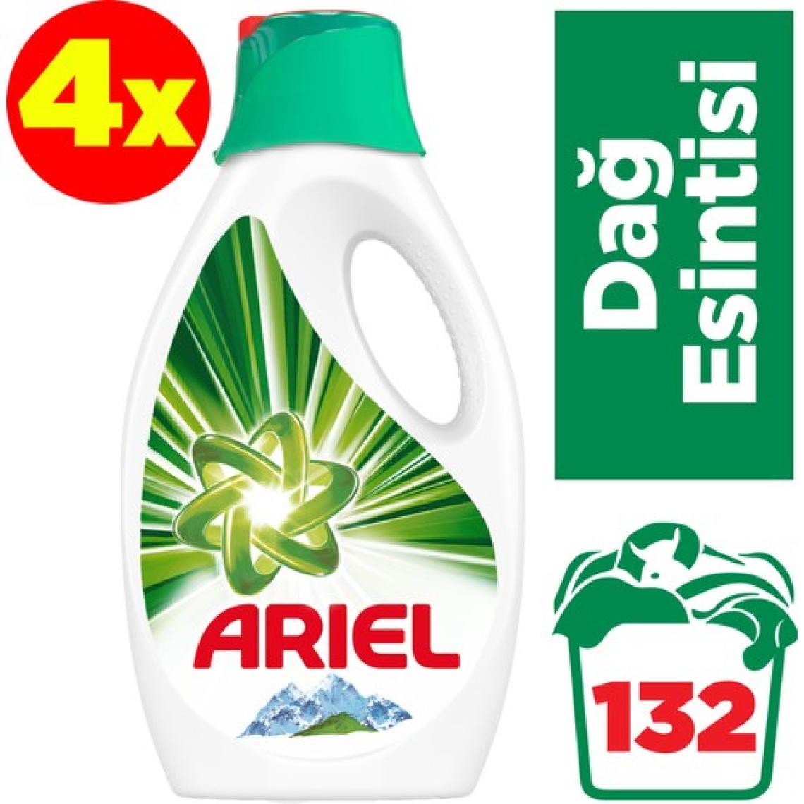 Ariel Sıvı Çamaşır Deterjanı Dağ Esintisi 33 Yıkama Beyazlar ve Renkliler İçin 4'lü Paket