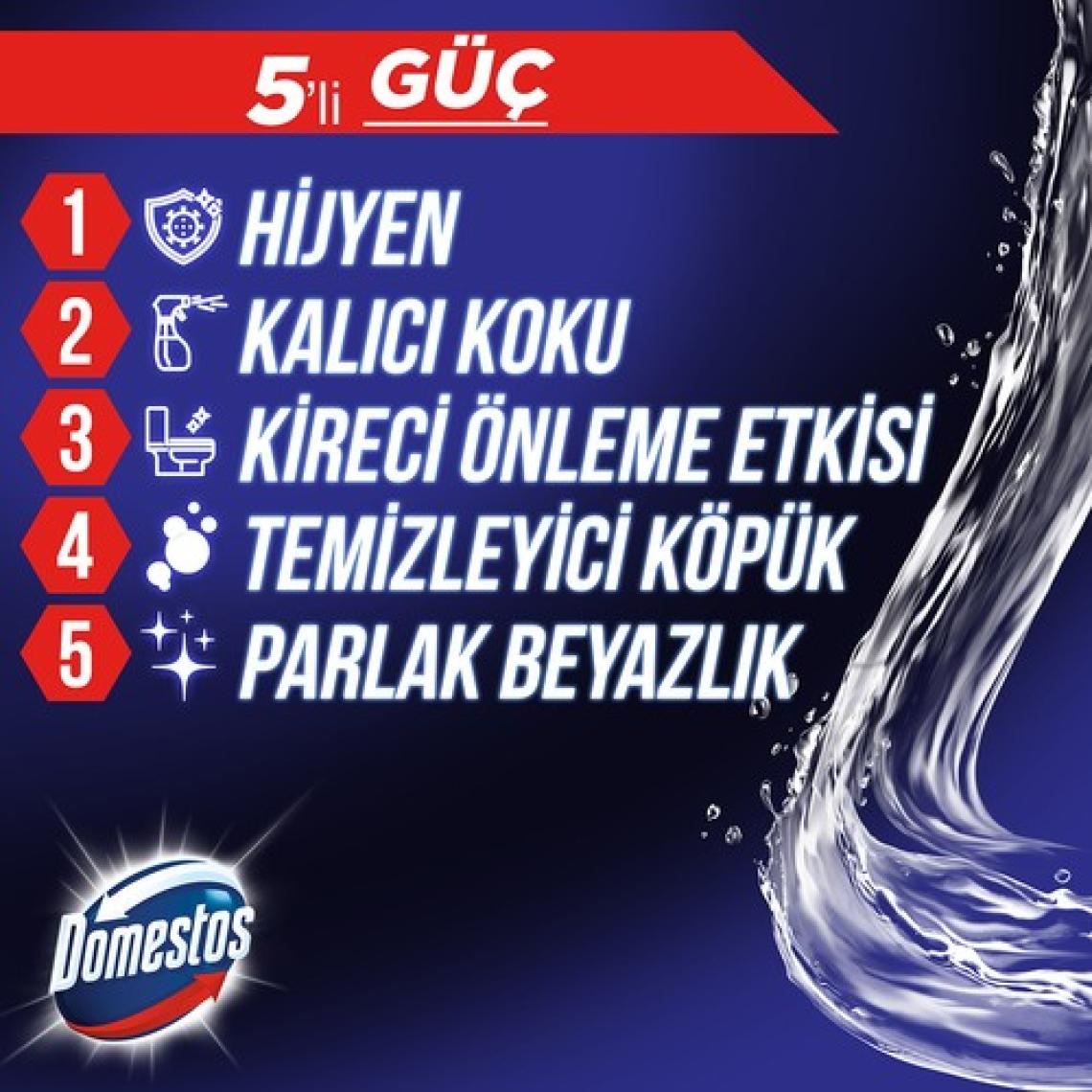Domestos WC Blok 5'li Güç Tuvalet Bloğu Okyanus Ferahlığı Maksimum Hijyen 100 G