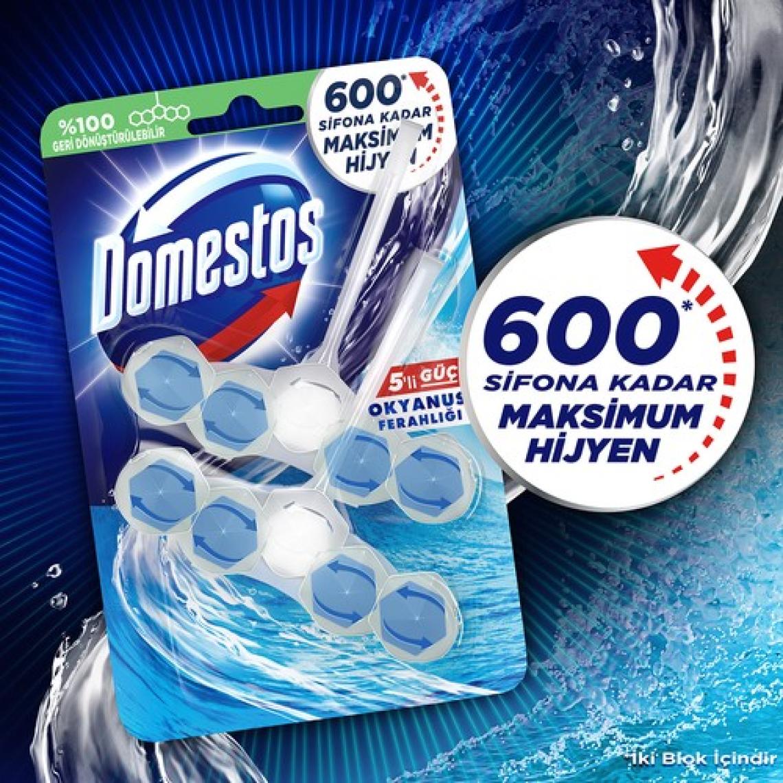 Domestos WC Blok 5'li Güç Tuvalet Bloğu Okyanus Ferahlığı Maksimum Hijyen 100 G