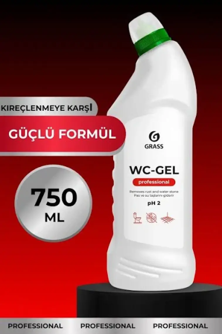 Grass WC Gel Professional - Ağır Kir & Kireç Sökücü - Hijyenik Temizlik - Klozet, Lavabo, Fayans İçin - Hoş Kokulu - 750 ml