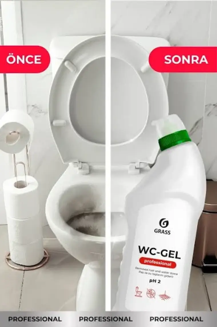 Grass WC Gel Professional - Ağır Kir & Kireç Sökücü - Hijyenik Temizlik - Klozet, Lavabo, Fayans İçin - Hoş Kokulu - 750 ml