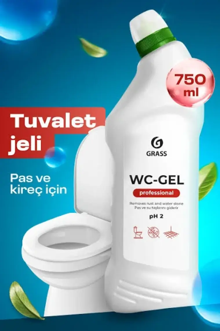 Grass WC Gel Professional - Ağır Kir & Kireç Sökücü - Hijyenik Temizlik - Klozet, Lavabo, Fayans İçin - Hoş Kokulu - 750 ml