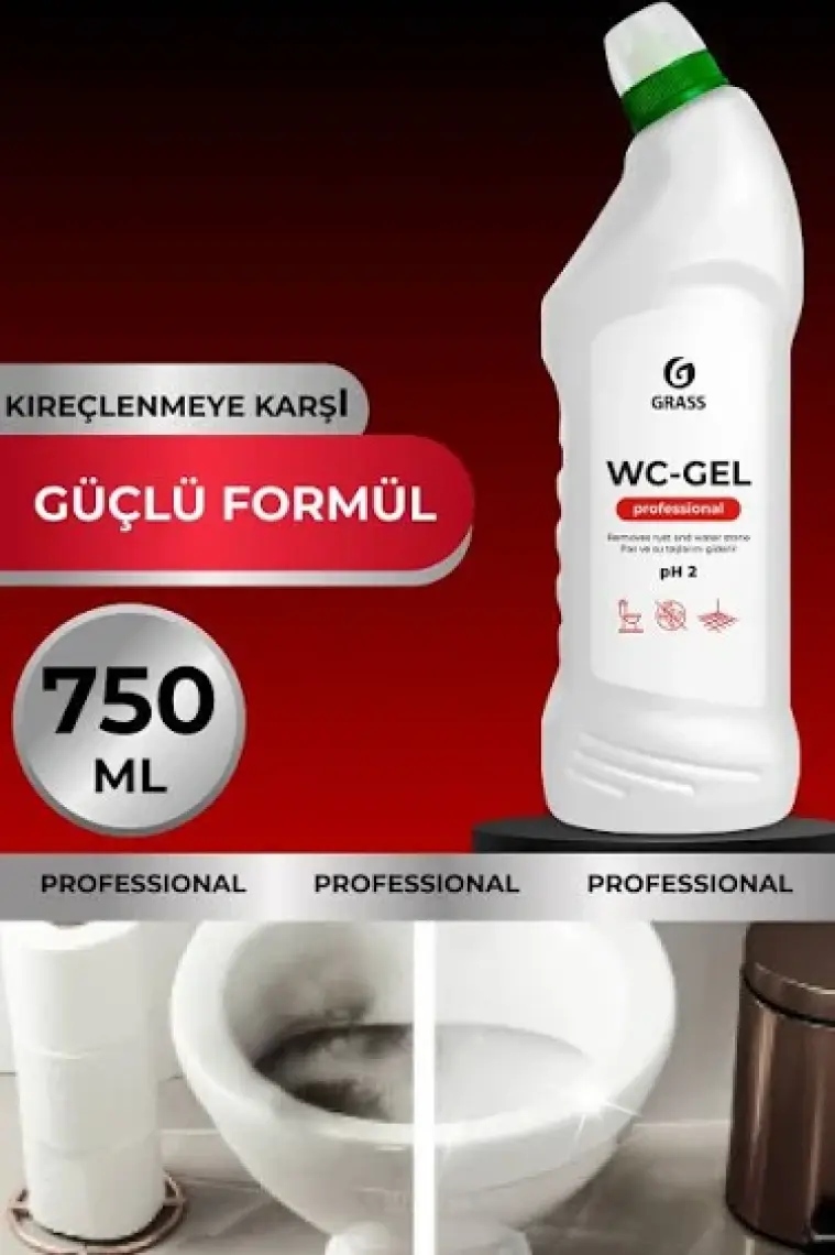 Grass WC Gel Professional - Ağır Kir & Kireç Sökücü - Hijyenik Temizlik - Klozet, Lavabo, Fayans İçin - Hoş Kokulu - 750 ml