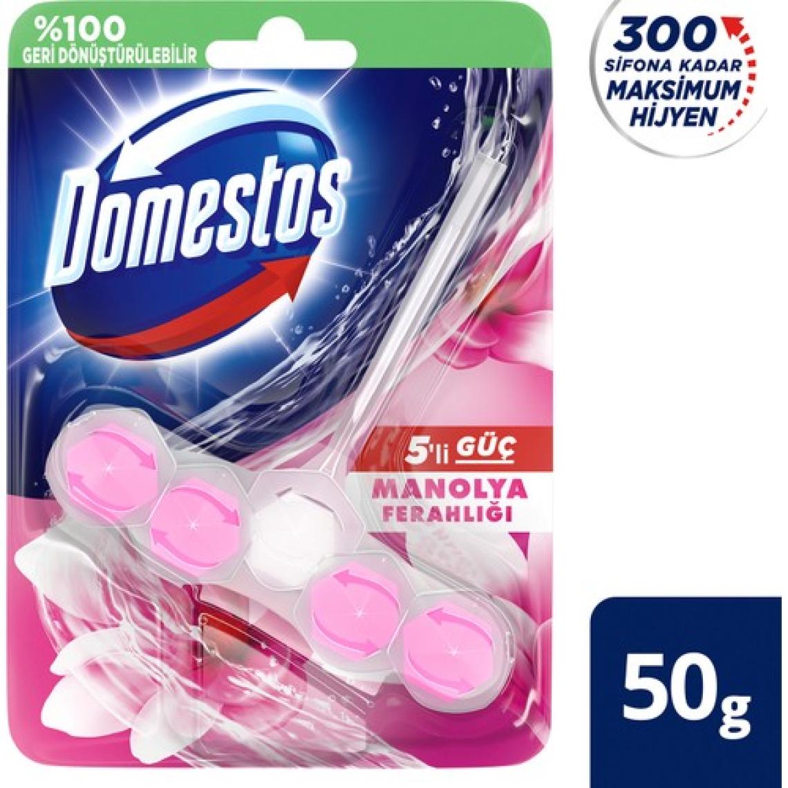 Domestos WC Blok 5'li Güç Tuvalet Bloğu Manolya Ferahlığı Maksimum Hijyen 50 G