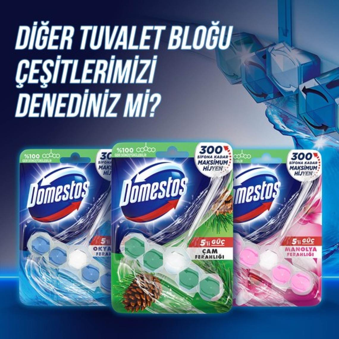 Domestos WC Blok 5'li Güç Tuvalet Bloğu Manolya Ferahlığı Maksimum Hijyen 50 G