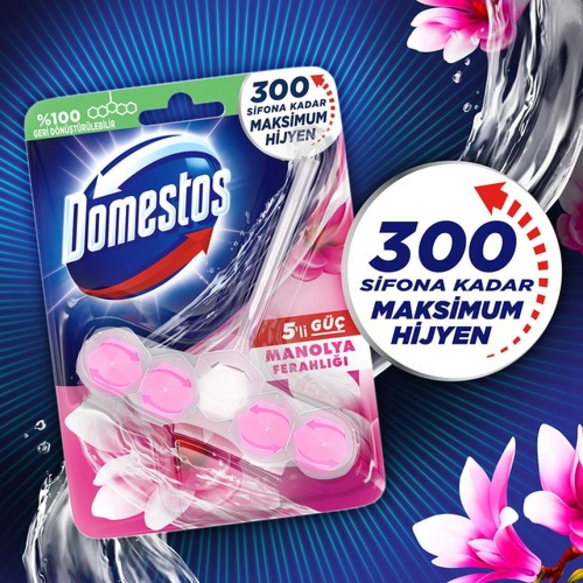 Domestos WC Blok 5'li Güç Tuvalet Bloğu Manolya Ferahlığı Maksimum Hijyen 50 G