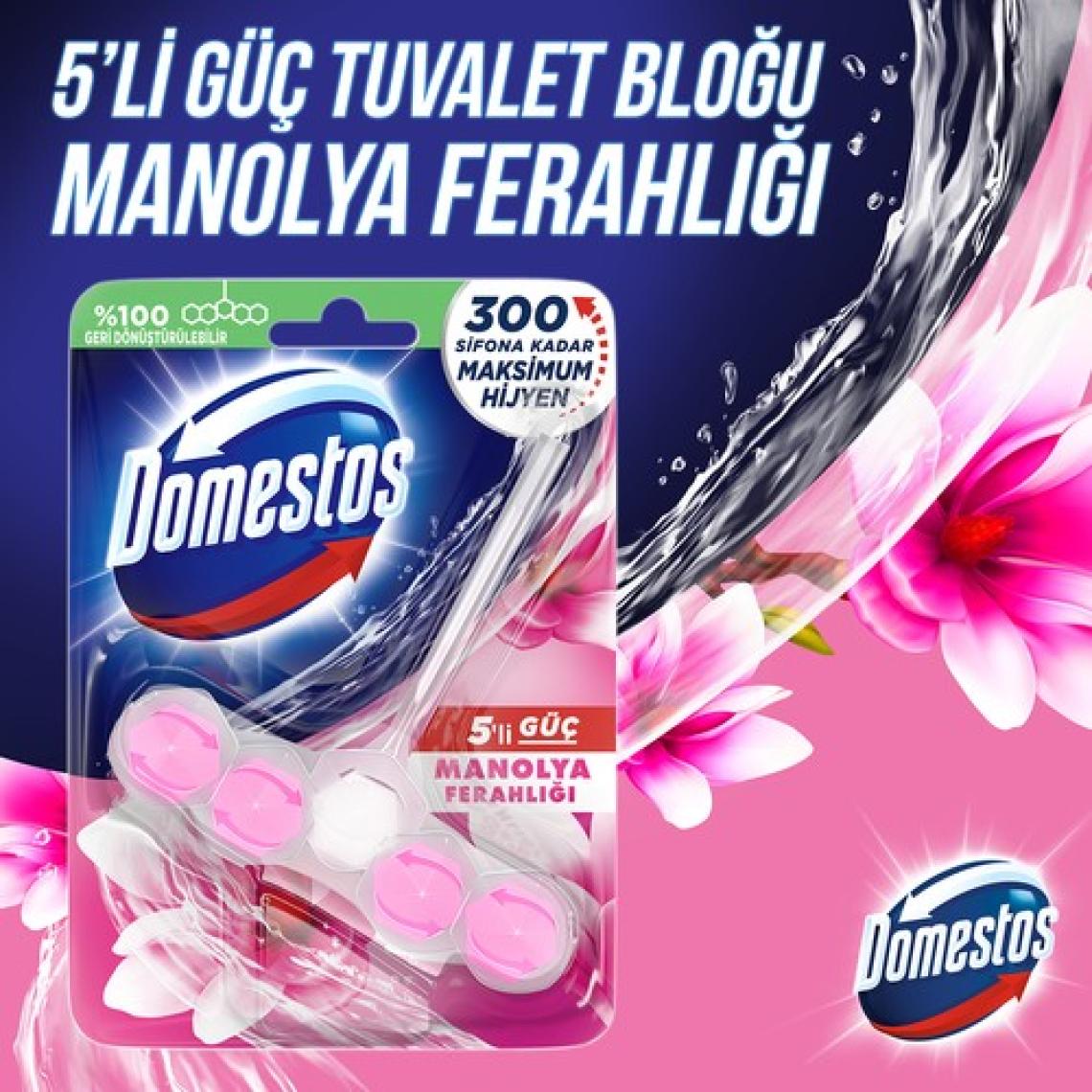 Domestos WC Blok 5'li Güç Tuvalet Bloğu Manolya Ferahlığı Maksimum Hijyen 50 G