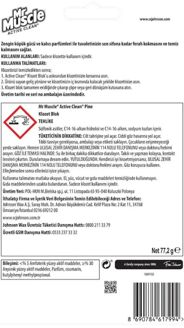 Mr Muscle Active Clean Klozet Blok Çam Kokulu 2'li