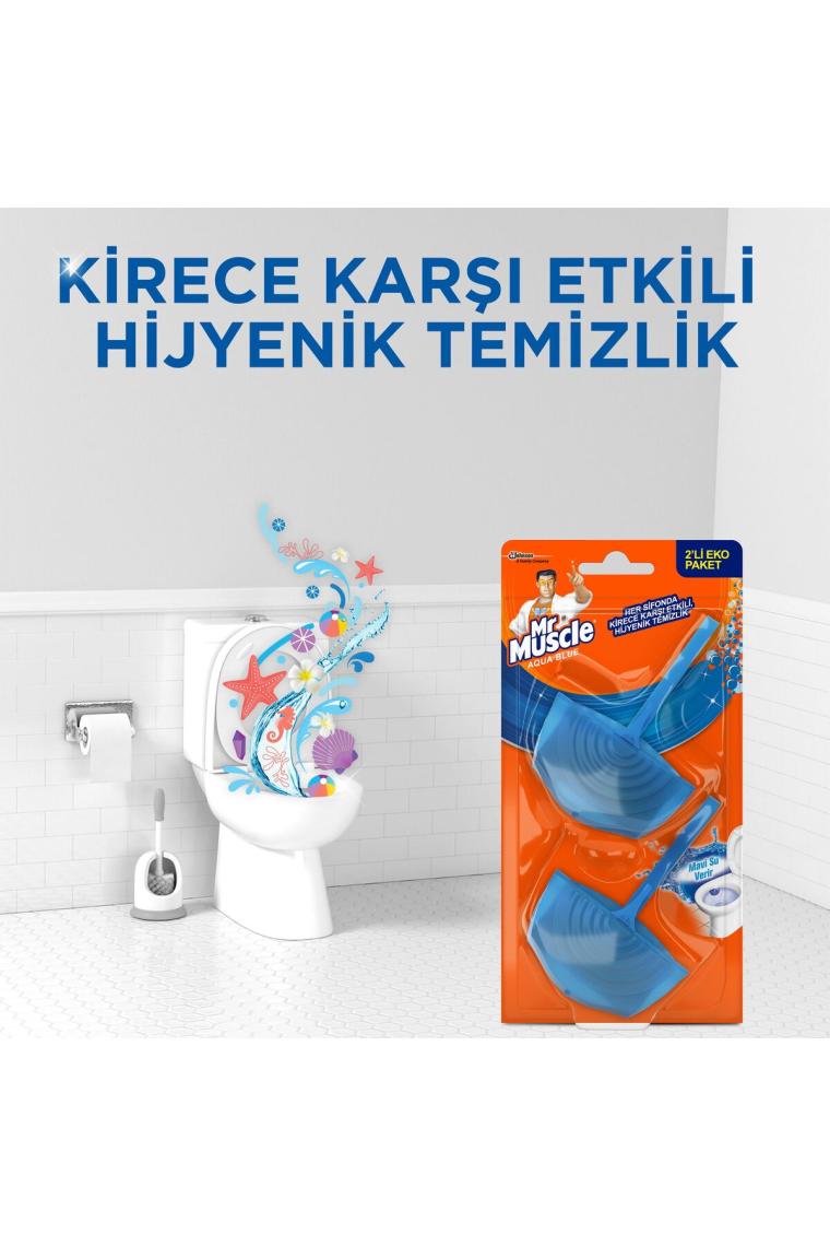 Mr Muscle Klozet Blok Tuvalet Temizleyici, Aqua Mavi, 2x40 gr