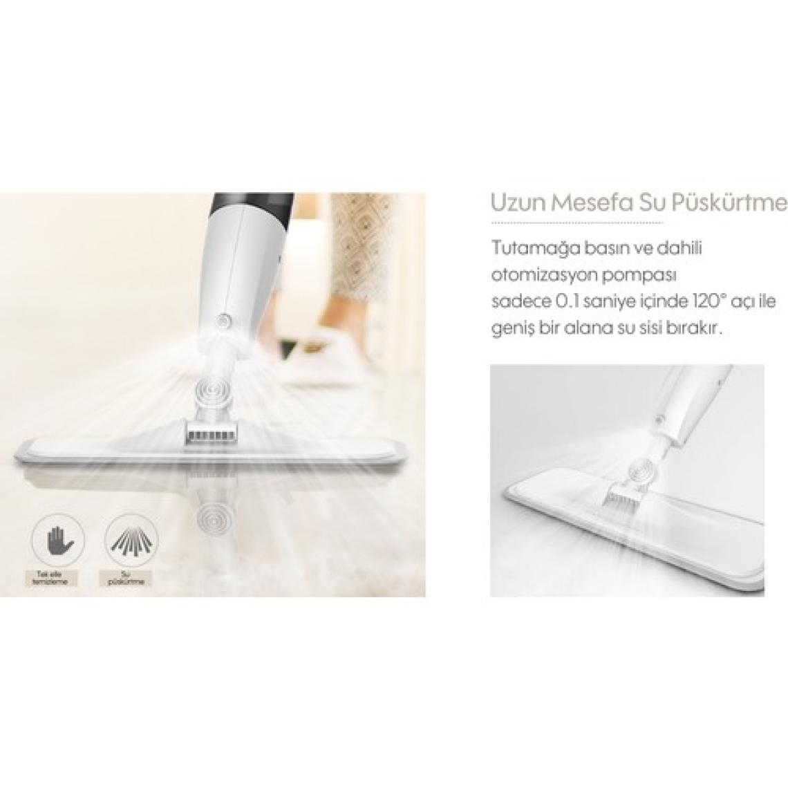 Yui 360 Derece Dönen Su Püskürtmeli Beyaz Sprey Mop Paspas