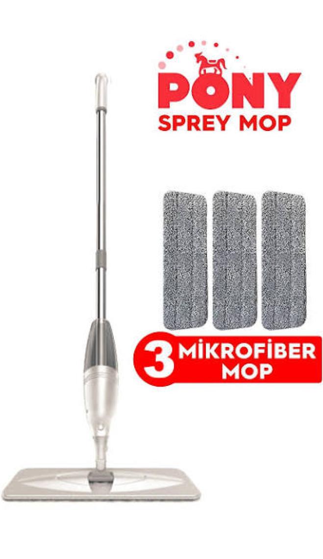 Pony Sprey Mop + Mikrofiber Bez 3'lü Temizlik Seti