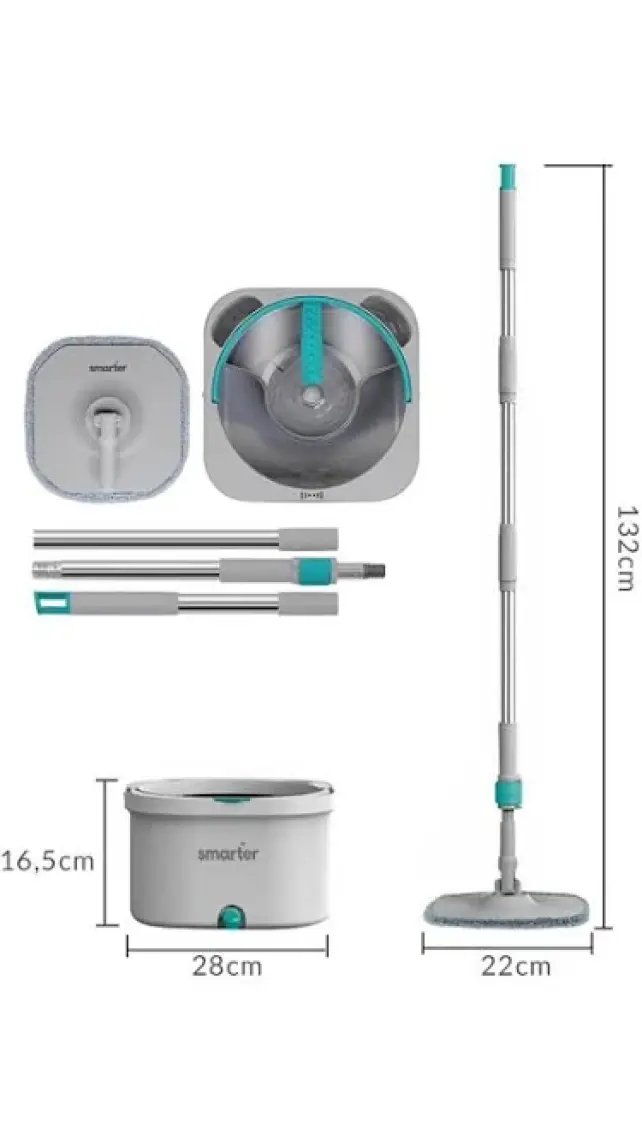 SMARTER Aqua Master Temizlik Seti + 2 Adet Yedek Mop Temiz & Kirli Suyu Ayırma Özelliği Otomatik Temizlik Seti Mop Paspas