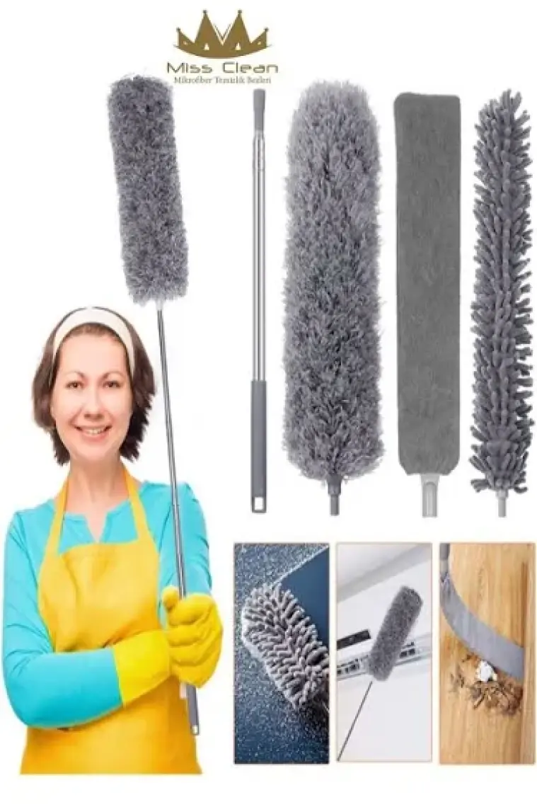 Missclean Mikrofiber Manyetik Anti-Statik Bükülebilen Toz Alma 3 Lü Full Set Uzayabilen Saplı