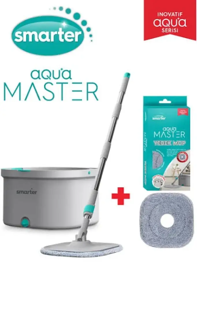 SMARTER AQUA MASTER TEMİZLİK SETİ + YEDEK MOP TEMİZ & KİRLİ SUYU AYIRMA ÖZELLİĞİ OTOMATİK TEMİZLİK SETİ MOP PASPAS