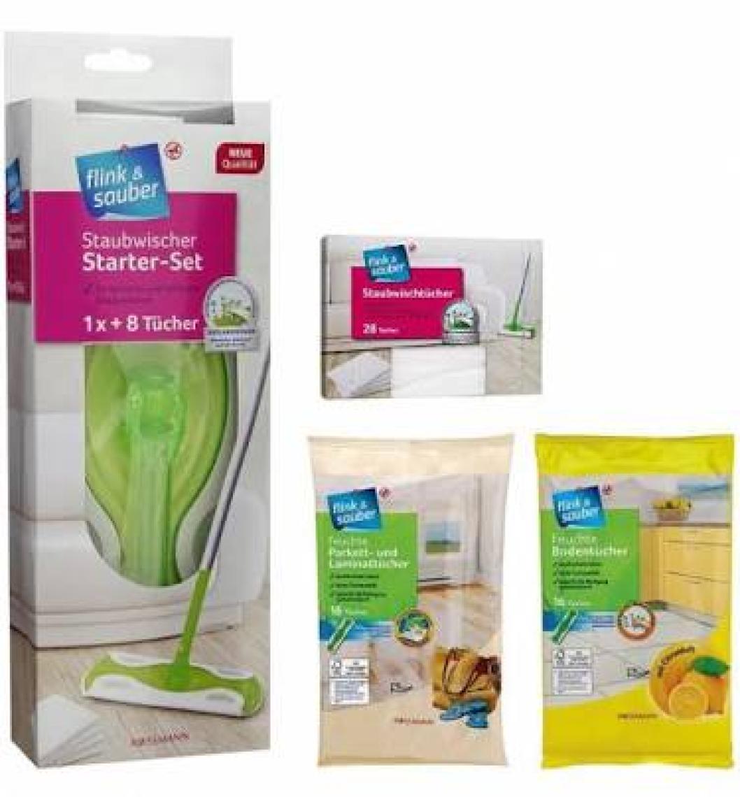Flink & Sauber Yer İçin Toz Alma Seti 1 Başlık + 4 Parçalı Sap + 8'li Toz Bezi