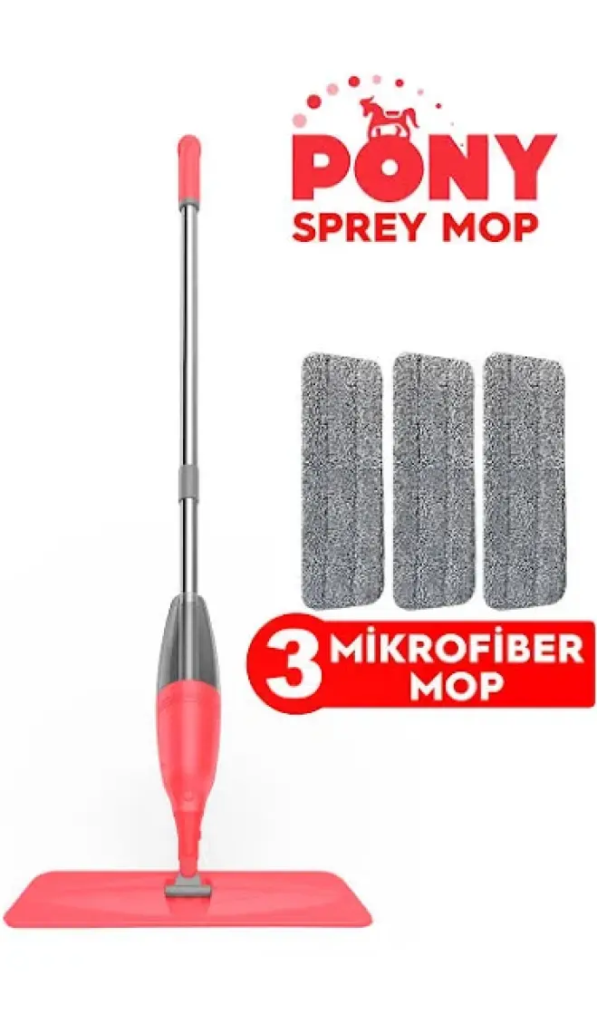 Pony Sprey Mop Set – 300 Ml Su Hazneli, 360° Döner Başlıklı, Ergonomik Tasarımlı Ve 3 Mikrofiber Bezli Temizlik Mop
