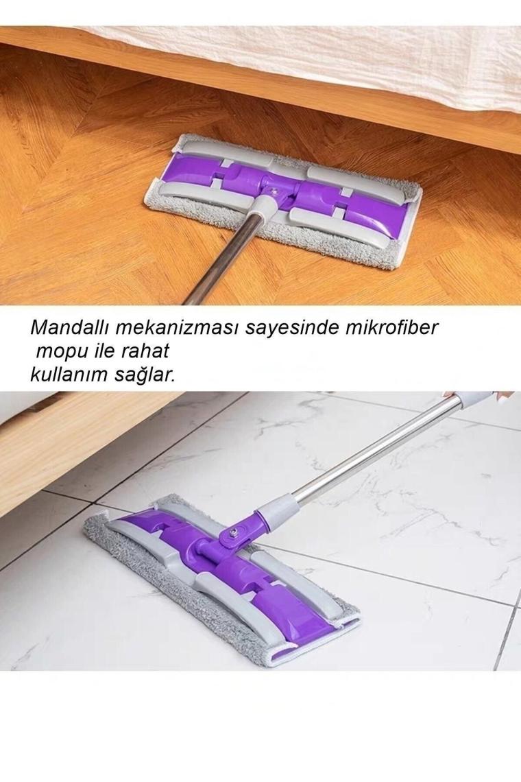 Mor Mop Yedek Bez Hediyeli Yer Mopu Fayans Duvar Yüzey Temizlik Mikrofiber Paspas Balkon Cam Silme