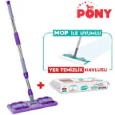 PONY Mandallı Mop + Yer Temizlik Havlusu Hediyeli Microfiber Yüzey Set Paspas Duvar Cam Kıskaçlı Klipsli
