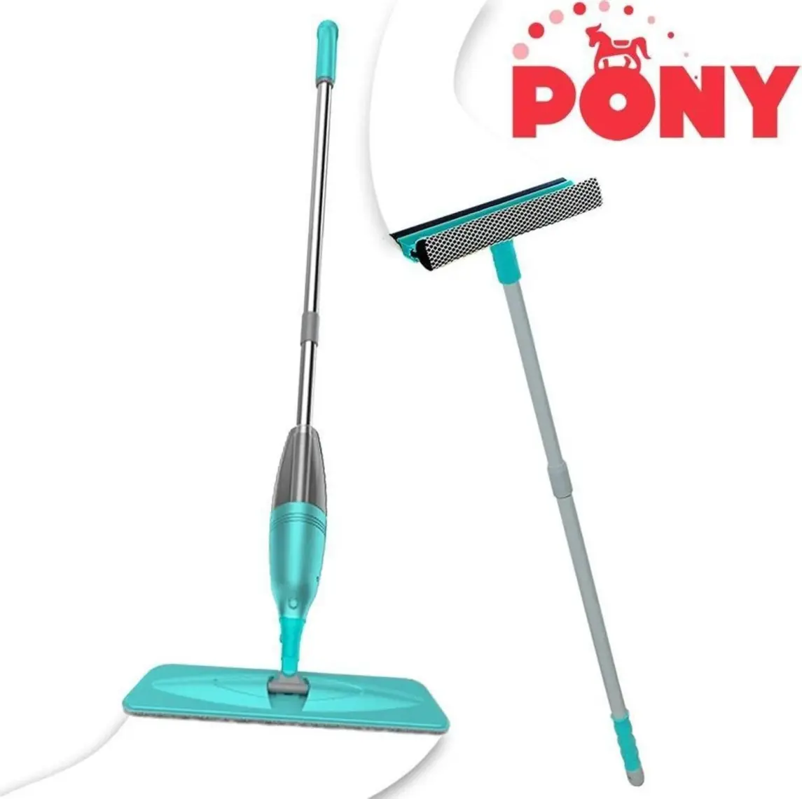 Pony Süper 2'li Yeşil Sprey Mop Teleskopik Saplı Cam Sileceği Temizlik Seti