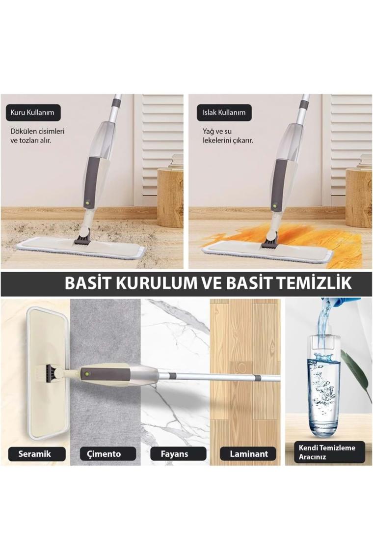 Hymark Sprey Mop Su Deterjan Hazneli 360 Derece Dönen Mikrofiber Bez Temizlik Seti