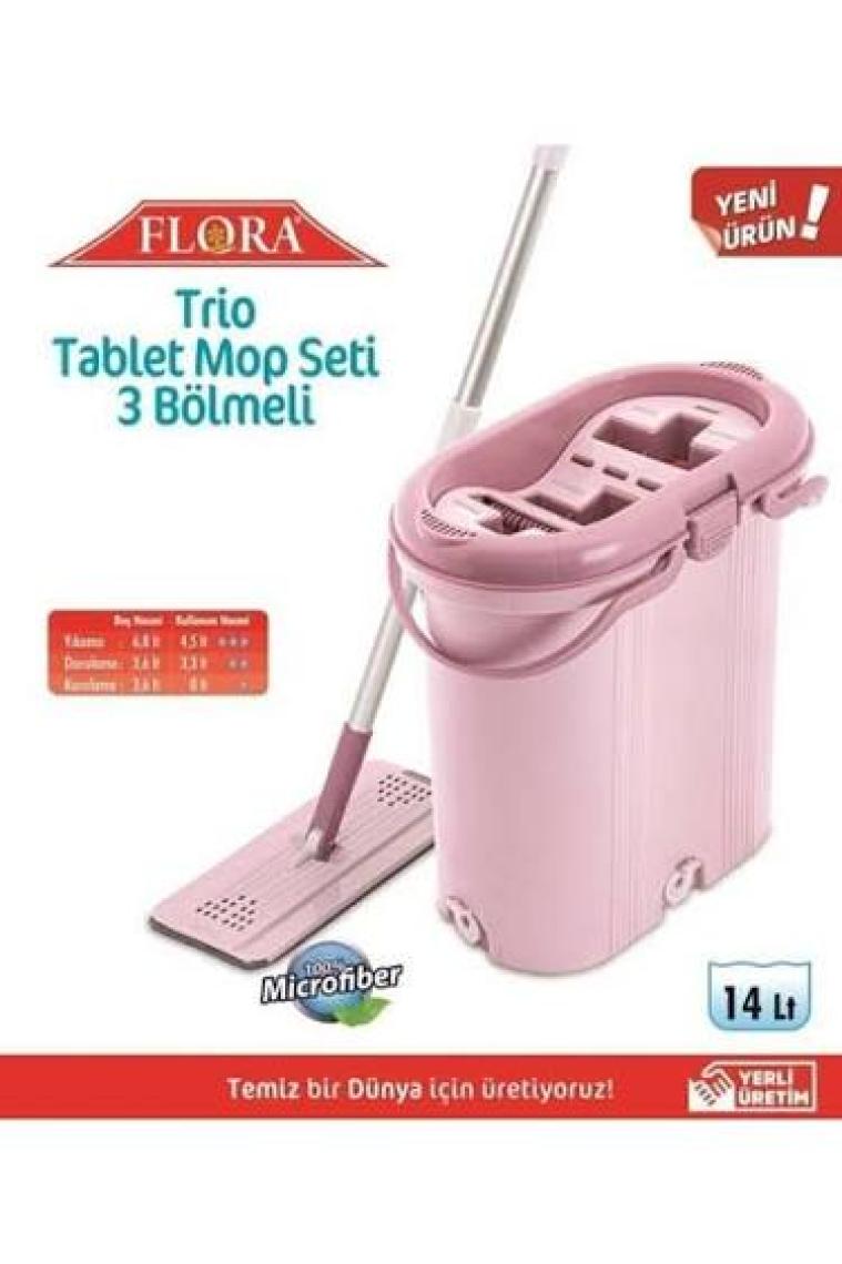 Flora 3 Bölmeli Trio Tablet Mop Seti ve 4 Adet Mikrofiber Bez F405